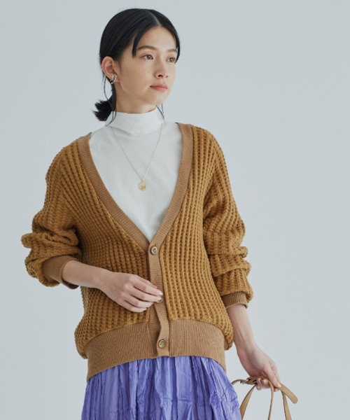 ANGIE（アンジー）の「コットンラフワッフルボリューム袖カーディガン（ボレロ・ショート丈）（カーディガン/ボレロ・レディース・杢グレー/ナチュラル/キャメル・FREE）」の3枚目の写真