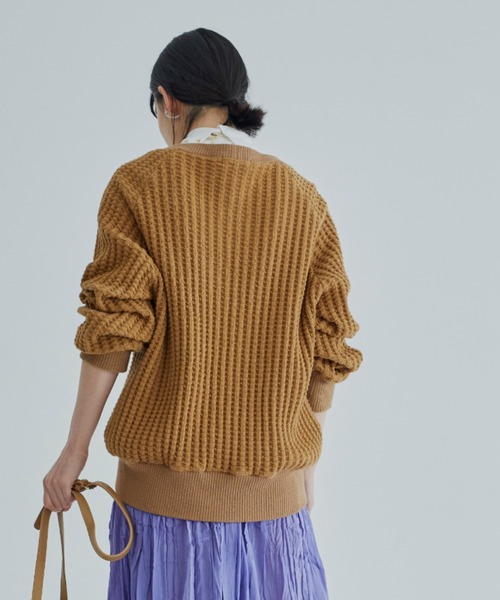 ANGIE（アンジー）の「コットンラフワッフルボリューム袖カーディガン（ボレロ・ショート丈）（カーディガン/ボレロ・レディース・杢グレー/ナチュラル/キャメル・FREE）」の14枚目の写真