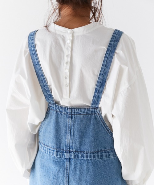 AZUL ENCANTO（アズールエンカント）の「デニムサロペット（サロペット/オーバーオール・レディース・ライトブルー/ホワイト・FREE）」の5枚目の写真