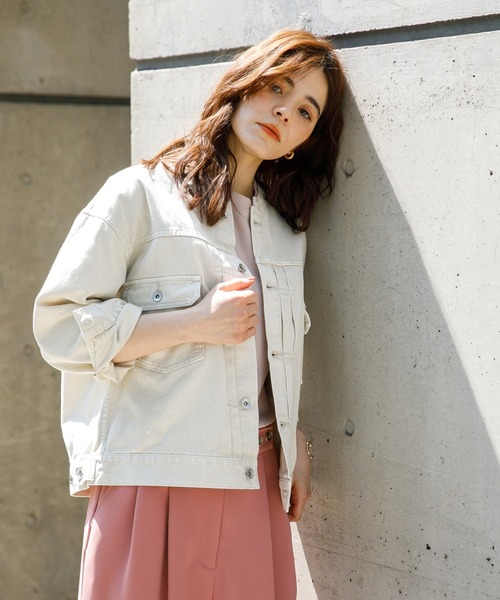 koe（コエ）の「スタンドカラーGジャン＊（ブルゾン・レディース・チャコールグレー/ナチュラル/ミント・L/M）」の2枚目の写真