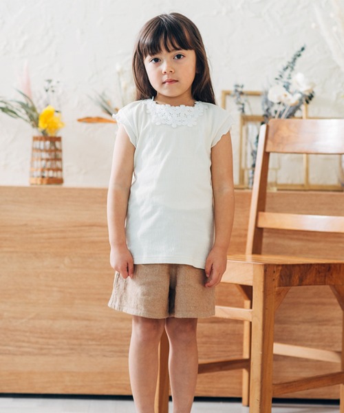 Will Mery（ウイルメリィ）の「お花レース使いＴシャツ（Tシャツ/カットソー・キッズ・オフホワイト/ピンク・130/120/100/110/80/95/90）」の4枚目の写真