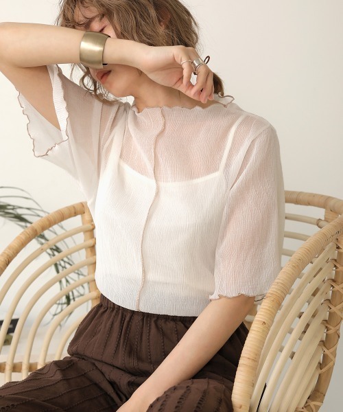 Bab（バブ）の「【WEB限定】キャミソール付シアーメロウ半袖トップス（Tシャツ/カットソー・レディース・ベージュ/オフホワイト/サックスブルー/ピンク・38）」の2枚目の写真