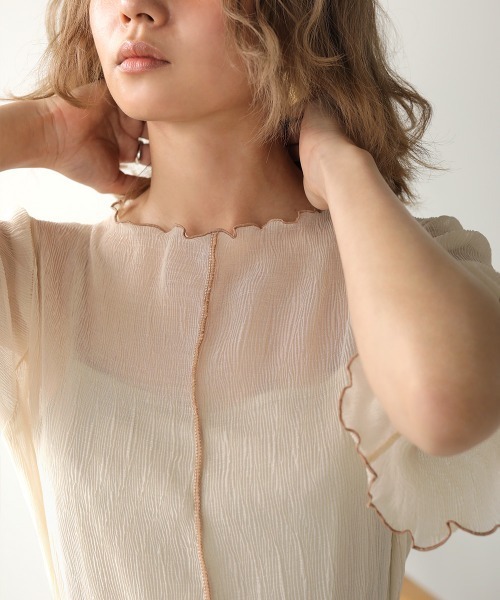 Bab（バブ）の「【WEB限定】キャミソール付シアーメロウ半袖トップス（Tシャツ/カットソー・レディース・ベージュ/オフホワイト/サックスブルー/ピンク・38）」の12枚目の写真