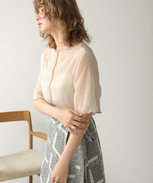 Bab（バブ）の「【WEB限定】キャミソール付シアーメロウ半袖トップス（Tシャツ/カットソー・レディース・ベージュ/オフホワイト/サックスブルー/ピンク・38）」の15枚目の写真