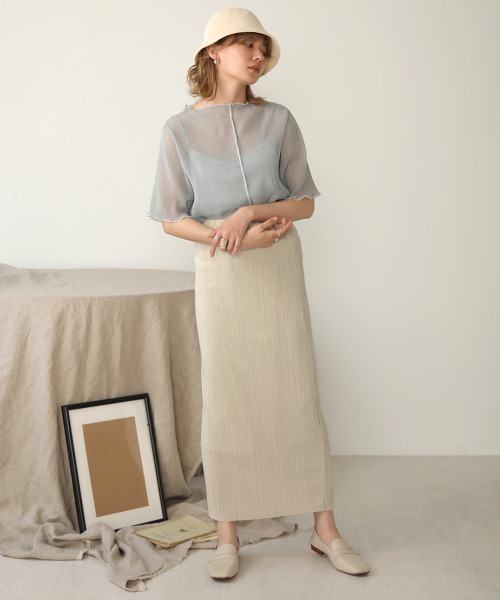 Bab（バブ）の「【WEB限定】キャミソール付シアーメロウ半袖トップス（Tシャツ/カットソー・レディース・ベージュ/オフホワイト/サックスブルー/ピンク・38）」の19枚目の写真