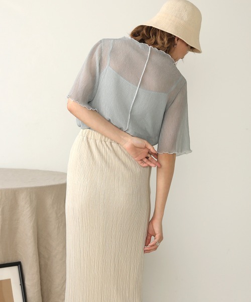 Bab（バブ）の「【WEB限定】キャミソール付シアーメロウ半袖トップス（Tシャツ/カットソー・レディース・ベージュ/オフホワイト/サックスブルー/ピンク・38）」の21枚目の写真