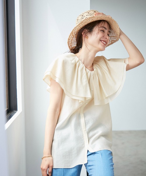 ROPE'（ロペ）の「【洗える】ティアードラッフルブラウス（シャツ/ブラウス・レディース・ベージュ/ネイビー/オフホワイト・38）」の14枚目の写真