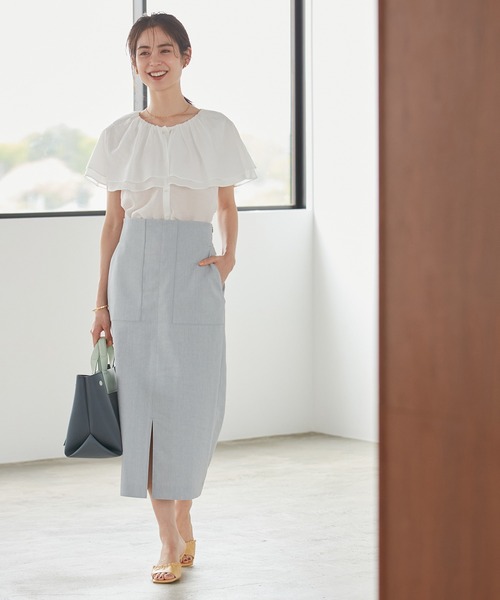 ROPE'（ロペ）の「【洗える】ティアードラッフルブラウス（シャツ/ブラウス・レディース・ベージュ/ネイビー/オフホワイト・38）」の7枚目の写真