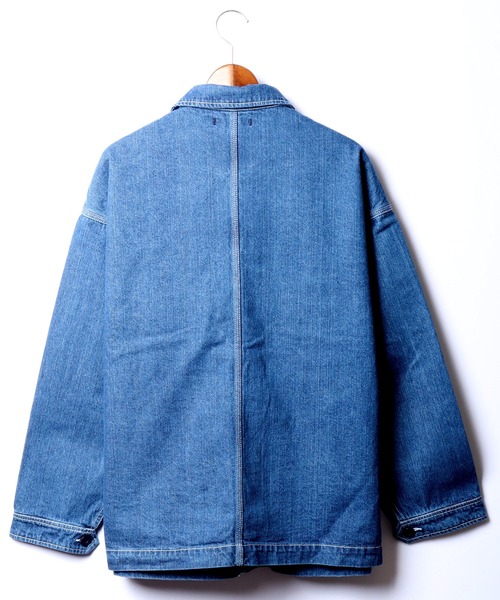 FREE GATE（フリーゲート）の「FREE GATE スラブデニム オーバーサイズ ビッグシルエット ワークジャケット カバーオール（カバーオール・メンズ・ブルー/ネイビー/ストライプ・S/M/LL/L）」の15枚目の写真