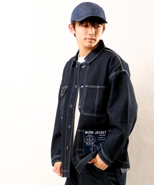 FREE GATE（フリーゲート）の「FREE GATE スラブデニム オーバーサイズ ビッグシルエット ワークジャケット カバーオール（カバーオール・メンズ・ブルー/ネイビー/ストライプ・S/M/LL/L）」の10枚目の写真