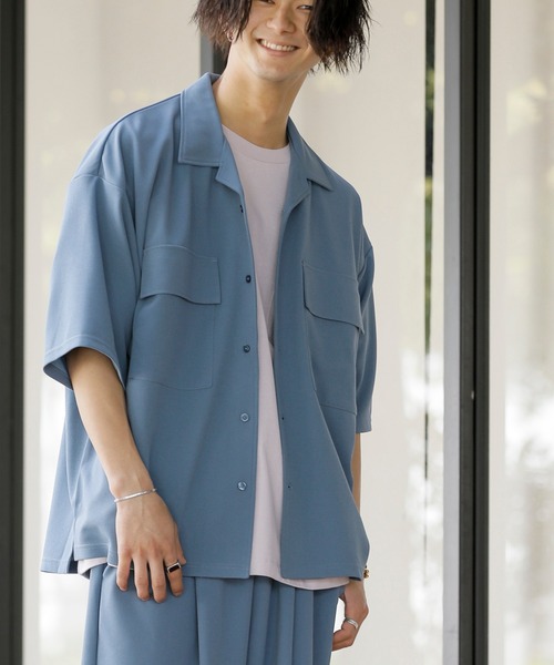 ADMIX/ATELIER SAB MEN（アドミックスアトリエサブメン）の「アムゼン ストレッチ ジャージ ／ オーバーサイズCPOシャツ ＆ ワイドテーパードパンツ セットアップ 上下セット（セットアップ・メンズ・ブラック/チャコールグレー/ダークブラウン/グレイッシュベージュ/グレイッシュブルー/ライトグレー・48/50/52）」の17枚目の写真