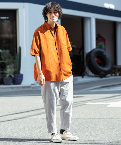ITEMS URBANRESEARCH（アイテムズ アーバンリサーチ）の「レーヨンリネン 半袖シャツ（シャツ/ブラウス・メンズ・チャコールグレー/オレンジ/ミント/グレー系その他・MEDIUM/LARGE）」の7枚目の写真