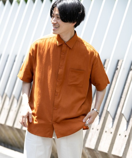 ITEMS URBANRESEARCH（アイテムズ アーバンリサーチ）の「レーヨンリネン 半袖シャツ（シャツ/ブラウス・メンズ・チャコールグレー/オレンジ/ミント/グレー系その他・MEDIUM/LARGE）」の11枚目の写真