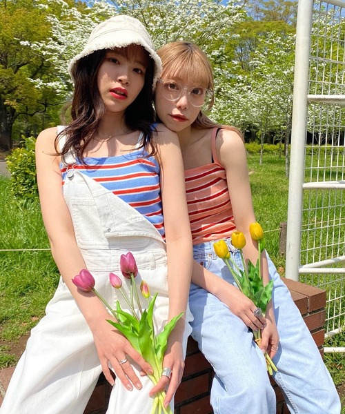 WEGO（ウィゴー）の「WEGO/マルチボーダーキャミ（キャミソール・レディース・サックスブルー/ピンク/オレンジ/グリーン・FREE）」の5枚目の写真