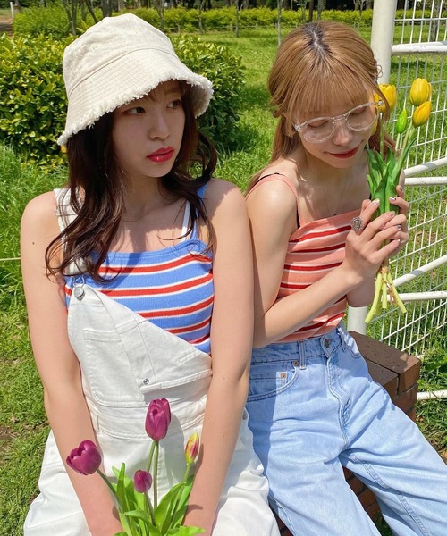 WEGO（ウィゴー）の「WEGO/マルチボーダーキャミ（キャミソール・レディース・サックスブルー/ピンク/オレンジ/グリーン・FREE）」の6枚目の写真