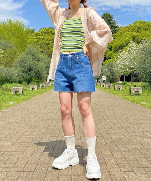 WEGO（ウィゴー）の「WEGO/マルチボーダーキャミ（キャミソール・レディース・サックスブルー/ピンク/オレンジ/グリーン・FREE）」の8枚目の写真