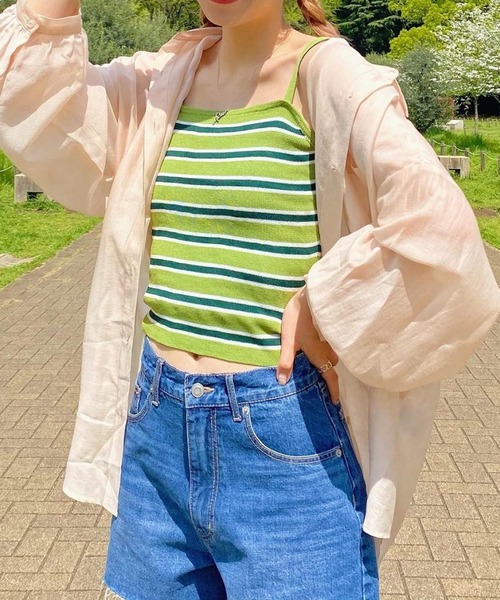 WEGO（ウィゴー）の「WEGO/マルチボーダーキャミ（キャミソール・レディース・サックスブルー/ピンク/オレンジ/グリーン・FREE）」の9枚目の写真