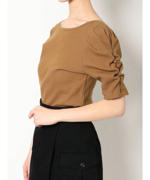 EVRIS(エヴリス)の「パフスリーブリブトップス(Tシャツ/カットソー・レディース・ブラウン/ブラック/アイボリー・FREE)」の1枚目の写真