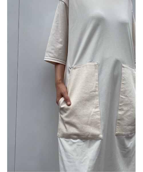 BEARDSLEY（ビアズリー）の「デニムポケットジャージーワンピース（ワンピース・レディース・アイボリー/キャメル・FREE）」の9枚目の写真