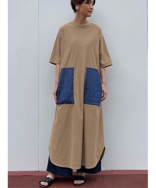 BEARDSLEY（ビアズリー）の「デニムポケットジャージーワンピース（ワンピース・レディース・アイボリー/キャメル・FREE）」の11枚目の写真