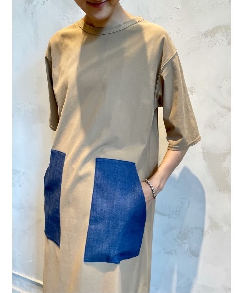 BEARDSLEY（ビアズリー）の「デニムポケットジャージーワンピース（ワンピース・レディース・アイボリー/キャメル・FREE）」の17枚目の写真