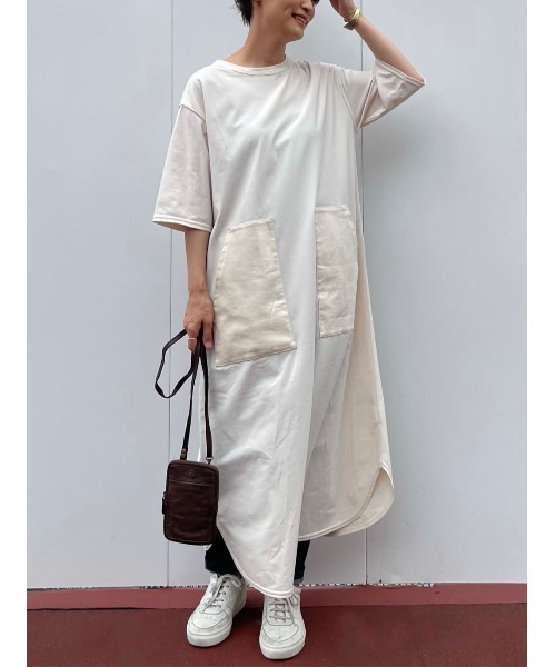 BEARDSLEY（ビアズリー）の「デニムポケットジャージーワンピース（ワンピース・レディース・アイボリー/キャメル・FREE）」の13枚目の写真