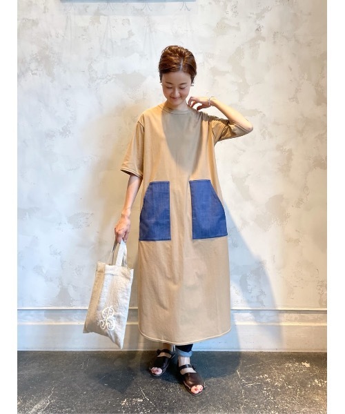 BEARDSLEY（ビアズリー）の「デニムポケットジャージーワンピース（ワンピース・レディース・アイボリー/キャメル・FREE）」の16枚目の写真