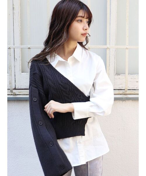 MURUA（ムルーア）の「【ONLINE限定】アシメニットレイヤードシャツ（シャツ/ブラウス・レディース・ブラック/ブラウン/アイボリー・FREE）」の3枚目の写真