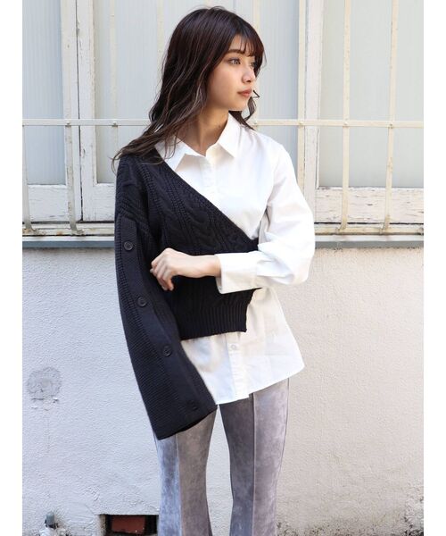 MURUA（ムルーア）の「【ONLINE限定】アシメニットレイヤードシャツ（シャツ/ブラウス・レディース・ブラック/ブラウン/アイボリー・FREE）」の4枚目の写真