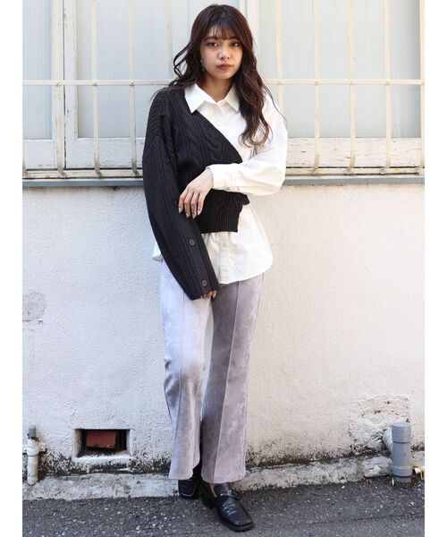 MURUA（ムルーア）の「【ONLINE限定】アシメニットレイヤードシャツ（シャツ/ブラウス・レディース・ブラック/ブラウン/アイボリー・FREE）」の5枚目の写真