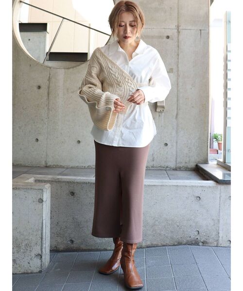 MURUA（ムルーア）の「【ONLINE限定】アシメニットレイヤードシャツ（シャツ/ブラウス・レディース・ブラック/ブラウン/アイボリー・FREE）」の7枚目の写真