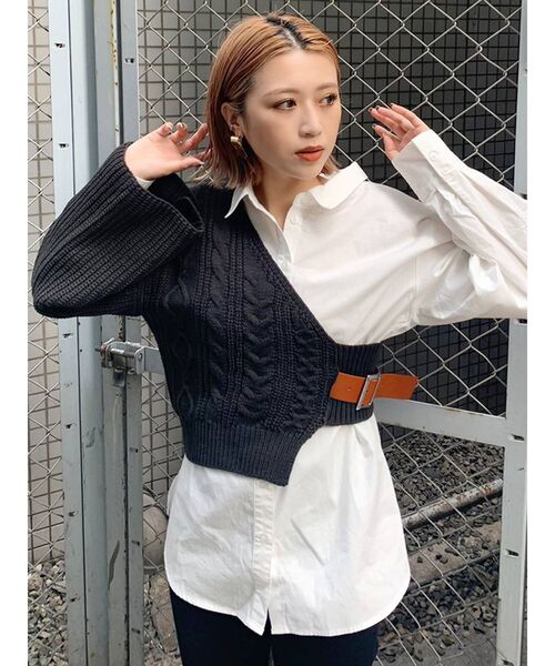 MURUA（ムルーア）の「【ONLINE限定】アシメニットレイヤードシャツ（シャツ/ブラウス・レディース・ブラック/ブラウン/アイボリー・FREE）」の15枚目の写真