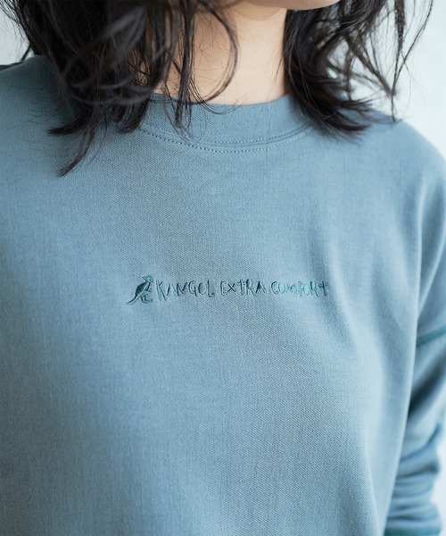 KANGOL EXTRA COMFORT（カンゴールエクストラコンフォート）の「バイカラー(配色)ステッチ オーバーサイズ ラウンドヘムロンT（チュニック・レディース・ブラック/ブルーグレー/モカ/ライトベージュ・LL/M/L）」の14枚目の写真