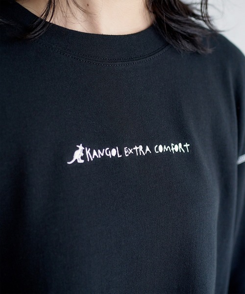 KANGOL EXTRA COMFORT（カンゴールエクストラコンフォート）の「バイカラー(配色)ステッチ オーバーサイズ ラウンドヘムロンT（チュニック・レディース・ブラック/ブルーグレー/モカ/ライトベージュ・LL/M/L）」の7枚目の写真