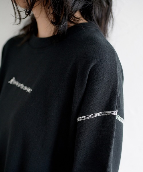 KANGOL EXTRA COMFORT（カンゴールエクストラコンフォート）の「バイカラー(配色)ステッチ オーバーサイズ ラウンドヘムロンT（チュニック・レディース・ブラック/ブルーグレー/モカ/ライトベージュ・LL/M/L）」の9枚目の写真