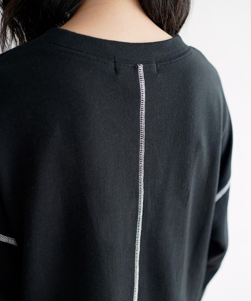 KANGOL EXTRA COMFORT（カンゴールエクストラコンフォート）の「バイカラー(配色)ステッチ オーバーサイズ ラウンドヘムロンT（チュニック・レディース・ブラック/ブルーグレー/モカ/ライトベージュ・LL/M/L）」の10枚目の写真