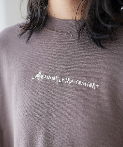 KANGOL EXTRA COMFORT（カンゴールエクストラコンフォート）の「バイカラー(配色)ステッチ オーバーサイズ ラウンドヘムロンT（チュニック・レディース・ブラック/ブルーグレー/モカ/ライトベージュ・LL/M/L）」の18枚目の写真
