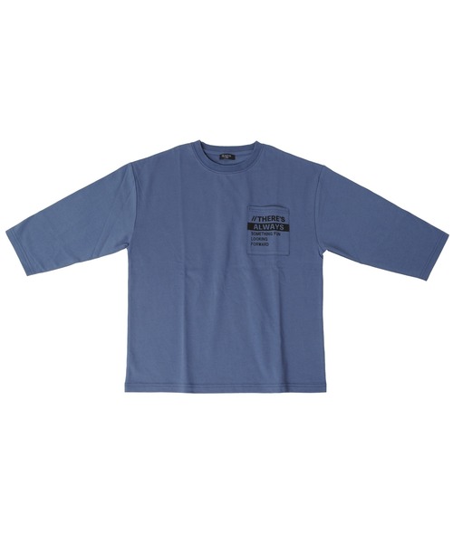 GLAZOS（グラソス）の「タフ天竺・ドロップショルダーポケットプリント7分袖Tシャツ（Tシャツ/カットソー・キッズ・ホワイト/ブラック/グレー/ブルー・130cm/140cm/150cm/160cm/170cm）」の4枚目の写真