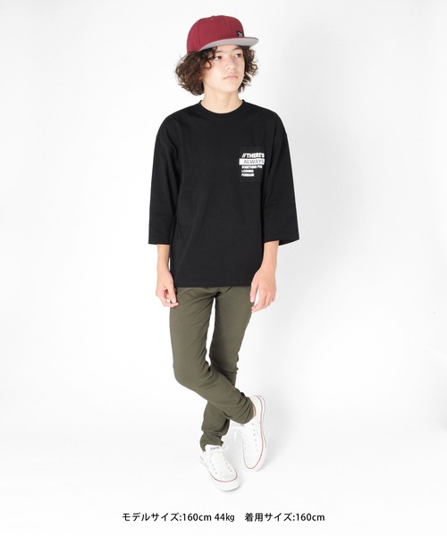 GLAZOS（グラソス）の「タフ天竺・ドロップショルダーポケットプリント7分袖Tシャツ（Tシャツ/カットソー・キッズ・ホワイト/ブラック/グレー/ブルー・130cm/140cm/150cm/160cm/170cm）」の10枚目の写真