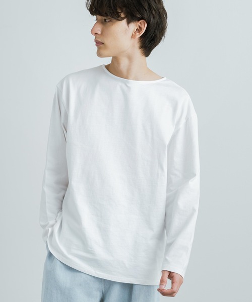 Rocky Monroe（ロッキーモンロー）の「バスクボーダー / 無地 ボートネックロングTシャツ（Tシャツ/カットソー・メンズ・ベージュ×ブラック/ブラウン系/ネイビー×ホワイト/ホワイト/ブラック/ホワイト×ブルー/ホワイト×ブラック/ホワイト×ピンク・M/L/XL）」の2枚目の写真