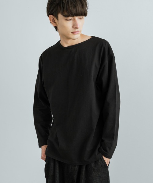 Rocky Monroe（ロッキーモンロー）の「バスクボーダー / 無地 ボートネックロングTシャツ（Tシャツ/カットソー・メンズ・ベージュ×ブラック/ブラウン系/ネイビー×ホワイト/ホワイト/ブラック/ホワイト×ブルー/ホワイト×ブラック/ホワイト×ピンク・M/L/XL）」の6枚目の写真