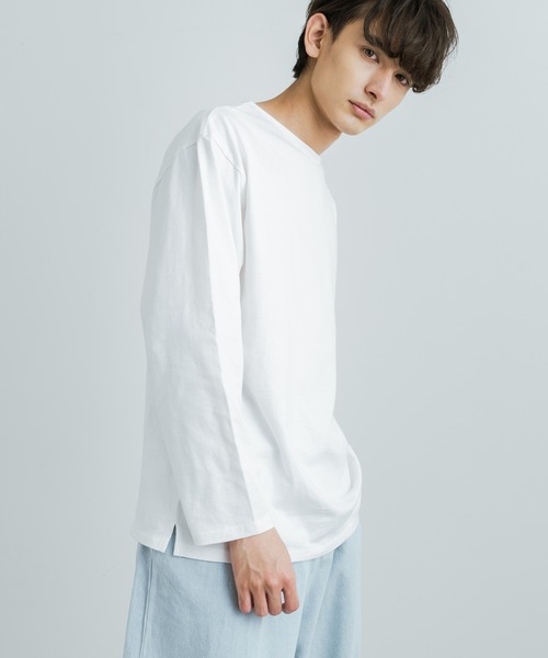 Rocky Monroe（ロッキーモンロー）の「バスクボーダー / 無地 ボートネックロングTシャツ（Tシャツ/カットソー・メンズ・ベージュ×ブラック/ブラウン系/ネイビー×ホワイト/ホワイト/ブラック/ホワイト×ブルー/ホワイト×ブラック/ホワイト×ピンク・M/L/XL）」の9枚目の写真