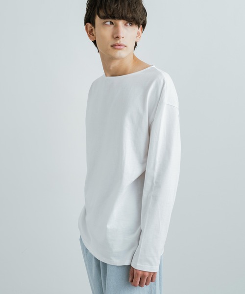 Rocky Monroe（ロッキーモンロー）の「バスクボーダー / 無地 ボートネックロングTシャツ（Tシャツ/カットソー・メンズ・ベージュ×ブラック/ブラウン系/ネイビー×ホワイト/ホワイト/ブラック/ホワイト×ブルー/ホワイト×ブラック/ホワイト×ピンク・M/L/XL）」の10枚目の写真