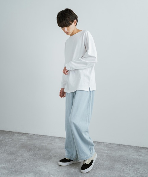 Rocky Monroe（ロッキーモンロー）の「バスクボーダー / 無地 ボートネックロングTシャツ（Tシャツ/カットソー・メンズ・ベージュ×ブラック/ブラウン系/ネイビー×ホワイト/ホワイト/ブラック/ホワイト×ブルー/ホワイト×ブラック/ホワイト×ピンク・M/L/XL）」の11枚目の写真