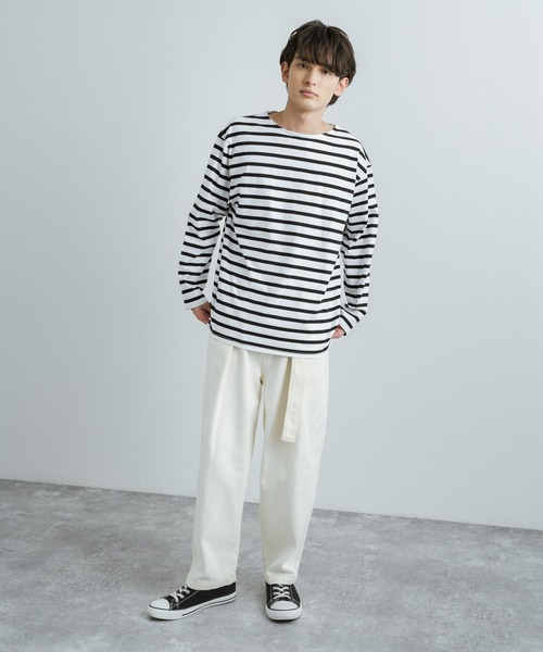 Rocky Monroe（ロッキーモンロー）の「バスクボーダー / 無地 ボートネックロングTシャツ（Tシャツ/カットソー・メンズ・ベージュ×ブラック/ブラウン系/ネイビー×ホワイト/ホワイト/ブラック/ホワイト×ブルー/ホワイト×ブラック/ホワイト×ピンク・M/L/XL）」の15枚目の写真