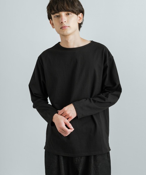 Rocky Monroe（ロッキーモンロー）の「バスクボーダー / 無地 ボートネックロングTシャツ（Tシャツ/カットソー・メンズ・ベージュ×ブラック/ブラウン系/ネイビー×ホワイト/ホワイト/ブラック/ホワイト×ブルー/ホワイト×ブラック/ホワイト×ピンク・M/L/XL）」の19枚目の写真