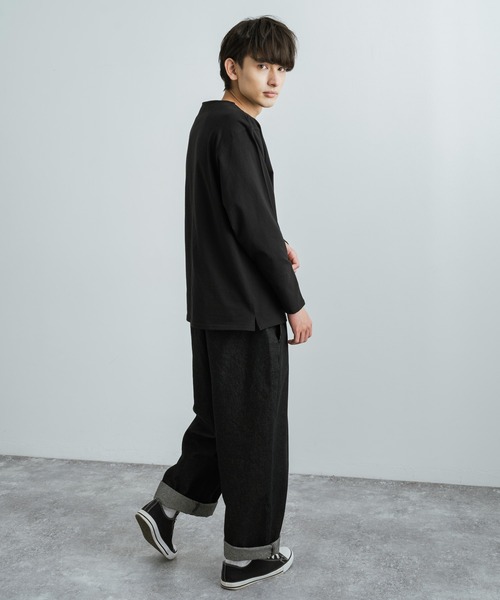 Rocky Monroe（ロッキーモンロー）の「バスクボーダー / 無地 ボートネックロングTシャツ（Tシャツ/カットソー・メンズ・ベージュ×ブラック/ブラウン系/ネイビー×ホワイト/ホワイト/ブラック/ホワイト×ブルー/ホワイト×ブラック/ホワイト×ピンク・M/L/XL）」の20枚目の写真