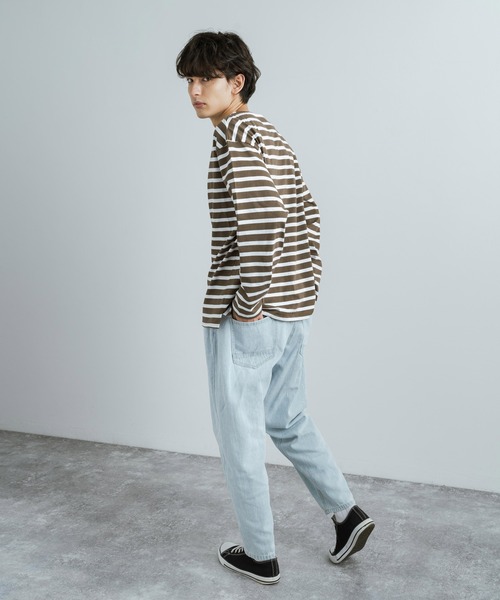 Rocky Monroe（ロッキーモンロー）の「バスクボーダー / 無地 ボートネックロングTシャツ（Tシャツ/カットソー・メンズ・ベージュ×ブラック/ブラウン系/ネイビー×ホワイト/ホワイト/ブラック/ホワイト×ブルー/ホワイト×ブラック/ホワイト×ピンク・M/L/XL）」の22枚目の写真