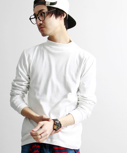 WEGO（ウィゴー）の「WEGO/フライスハイネックTシャツ（Tシャツ/カットソー・メンズ・ホワイト/ホワイト系その他/ネイビー・LARGE/MEDIUM）」の2枚目の写真