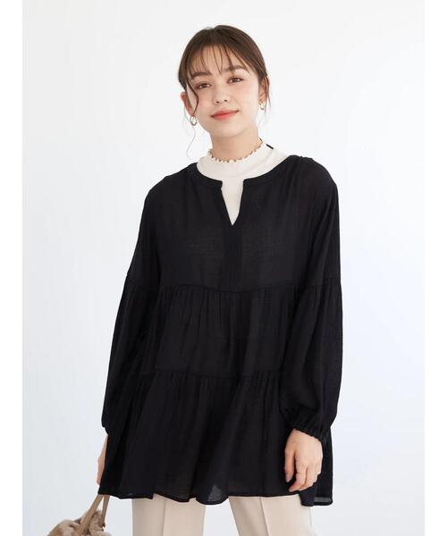 earth music&ecology（アースミュージックアンドエコロジー）の「シアークレープティアードチュニック ＊（チュニック・レディース・ブラック/ベージュ/ピンクベージュ・FREE）」の18枚目の写真